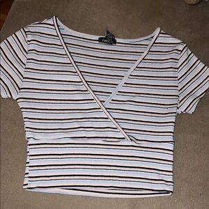 Rue21 Black and White Crop Wrap Blouse